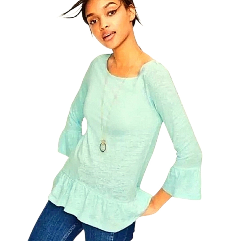 NEW w/tags Boden Linen Flare Jersey Top Sz Lg Mint Green NWT